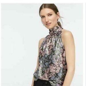 J. Crew Collection Reno Tie Neck Metallic Floral Halter Top Size XS NWT